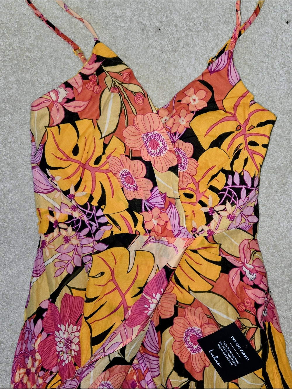 NWT Lulu's Vibrant Tropical Maxi Dress - Black, Pink & Orange Womens XS - Picture 8 of 11
